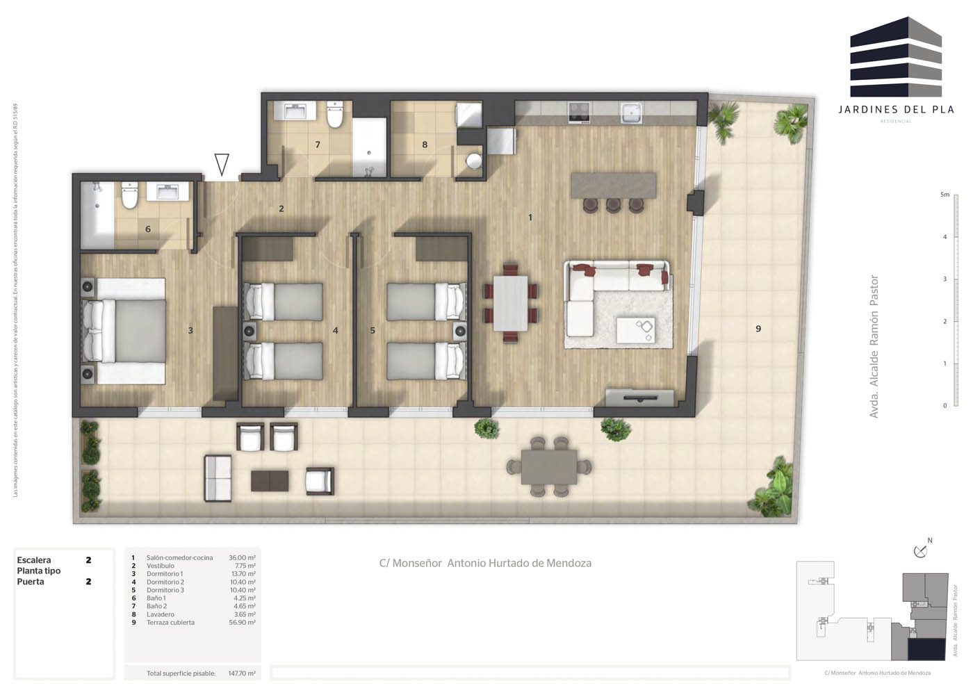 Planos comerciales 2D a color de una vivienda