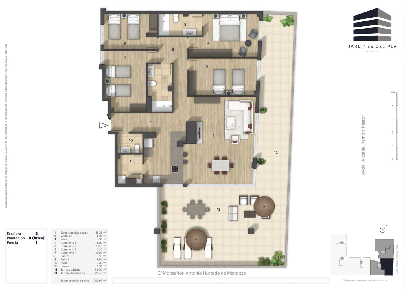 Planos comerciales 2D a color de una vivienda