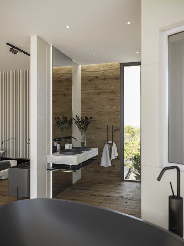 Render 3D del cuarto de baño de una villa de lujo en Moraira