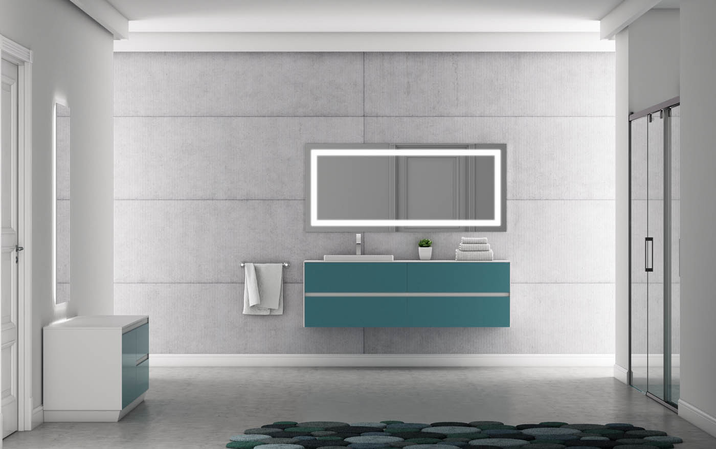 Mueble de baño 3D, render realizado con infografía 3D para la representación de una escena para un catálogo