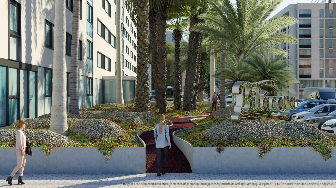 Render 3D de una propuesta paisajística en un hotel en Tenerife