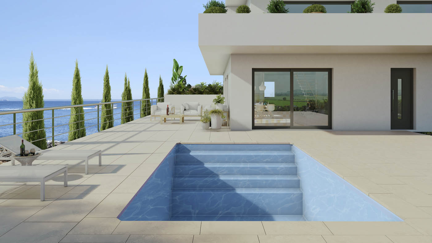 Render 3D de un modelo de piscina prefabricada