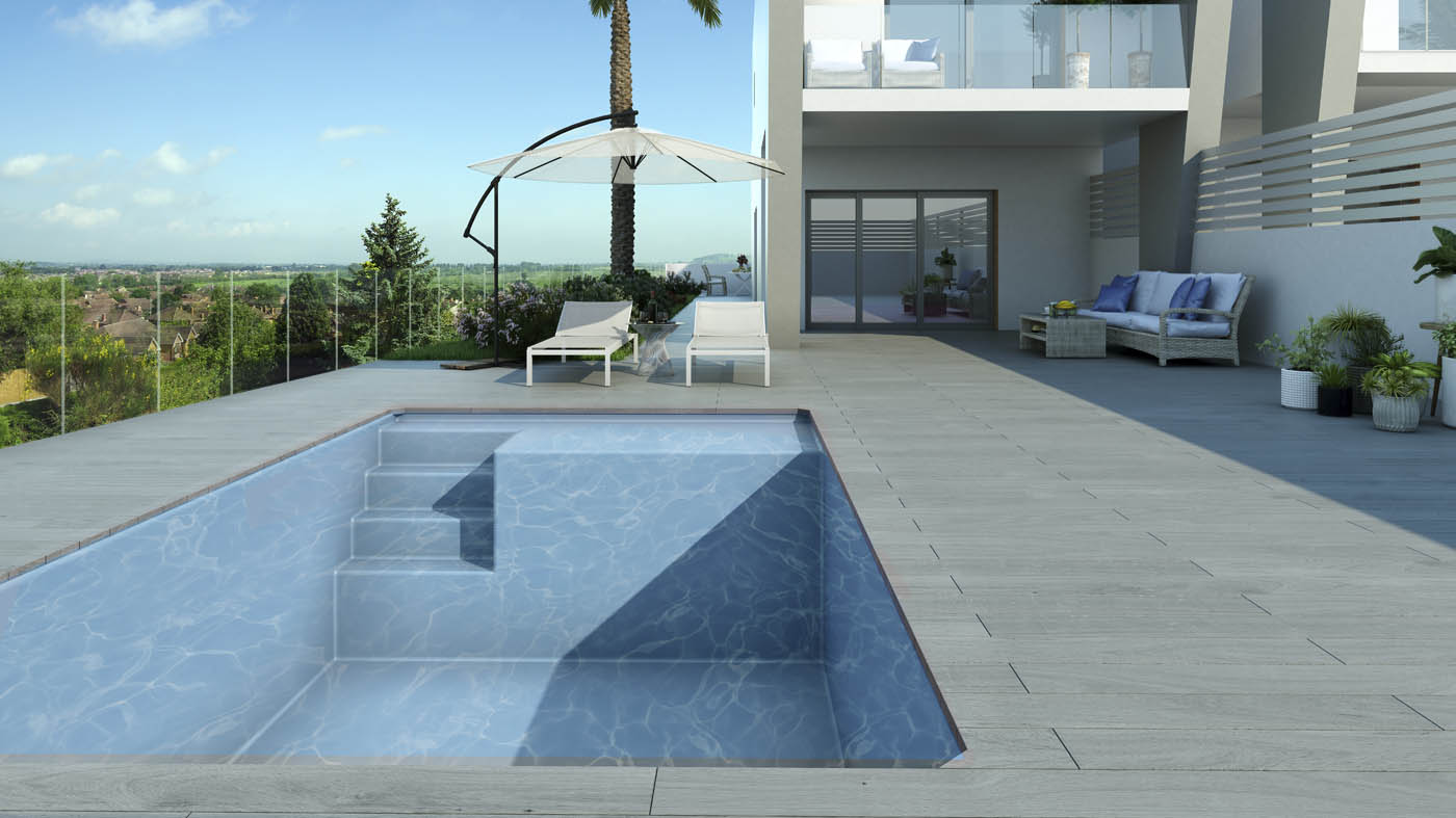 Render 3D de un modelo de piscina prefabricada