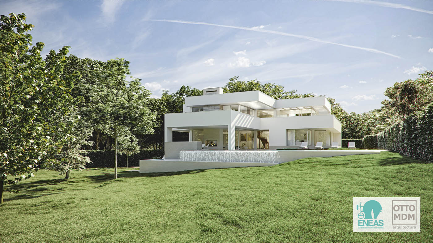 Render 3D de una villa de lujo en Somosaguas, Madrid