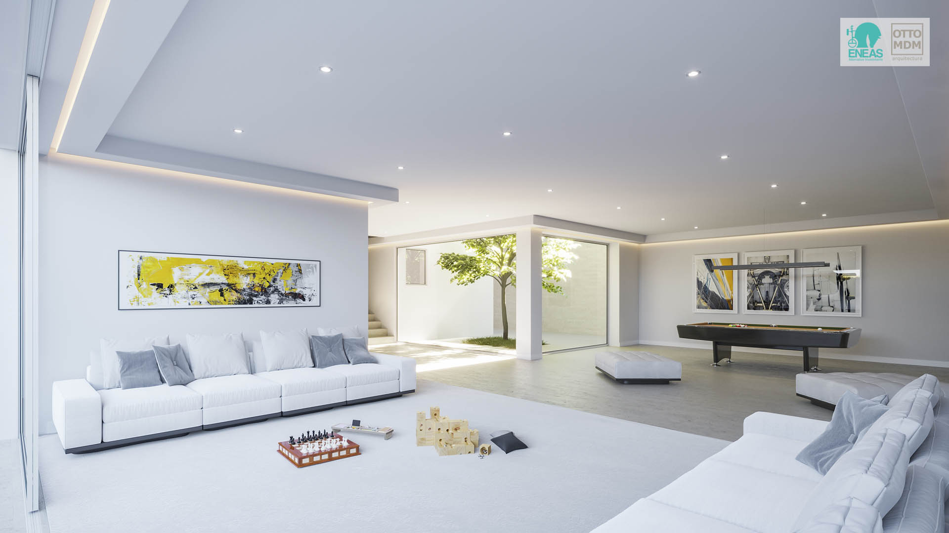 Render 3D del interior de una espectacular vivienda en Madrid